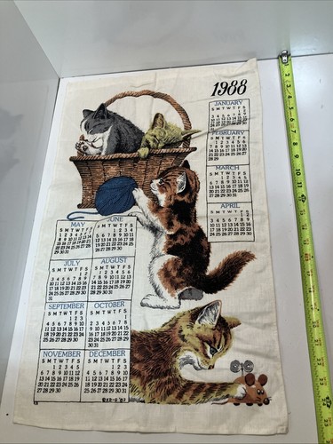 1988 calendar towel linen cats - 1988,