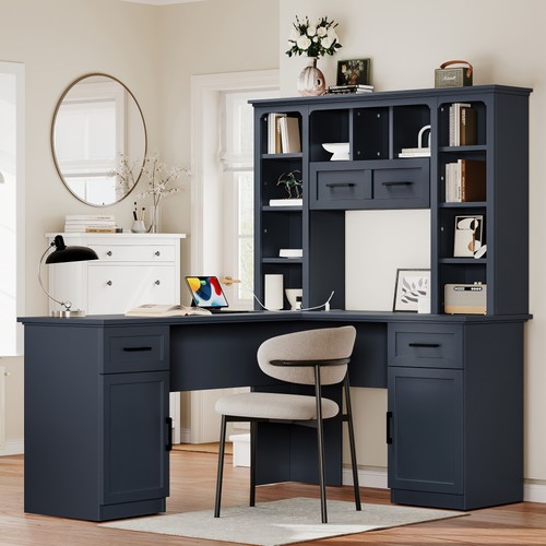 Shaped computer desk with - computer,