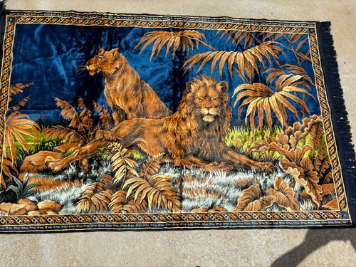 Vintage tapestry lion lioness - tapestry,