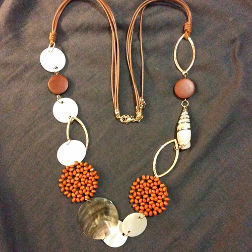 Brown beaded cord - beaded, necklace