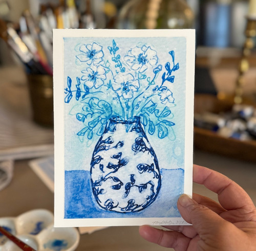 Fine art watercolor - fine, blue