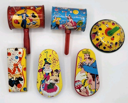 Vintage tin noisemakers - tin, us
