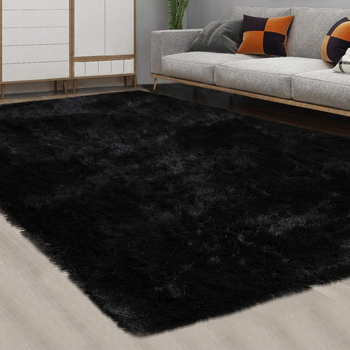 Plush black shag area rug - area, 8'