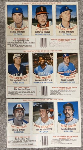 Hostess uncut mlb cards - 9,