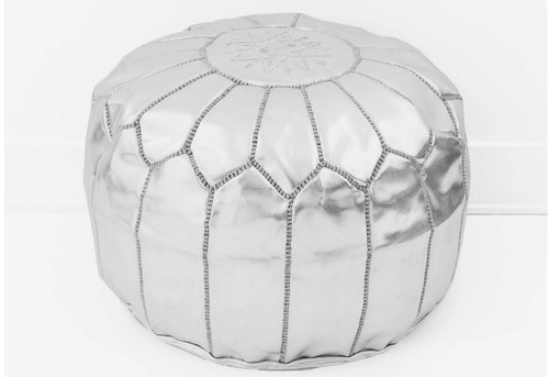 Silver moroccan leather pouf - leather,