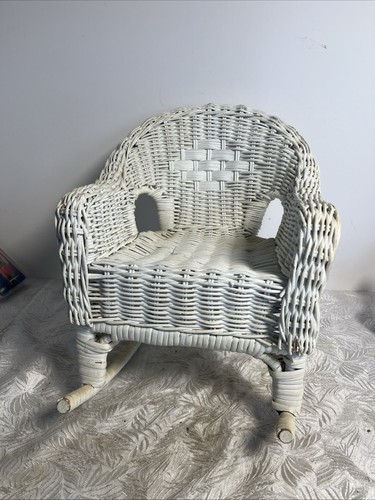 White wicker doll - doll, chair