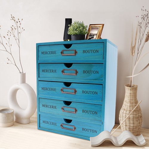 Blue drawer desk file - 5-drawer,