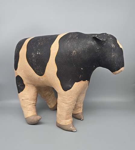 Vintage leather cow statue - vintage,