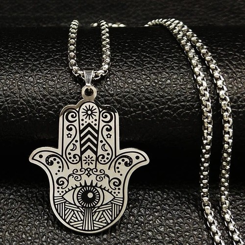 Stainless steel necklace hamsa - stainless,