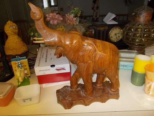 Vintage large wooden elephant - vintage,