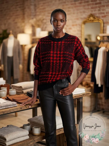 Aqua plaid crewneck sweater - aqua,