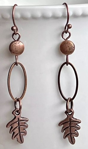 Copper leaf dangle earrings - copper,
