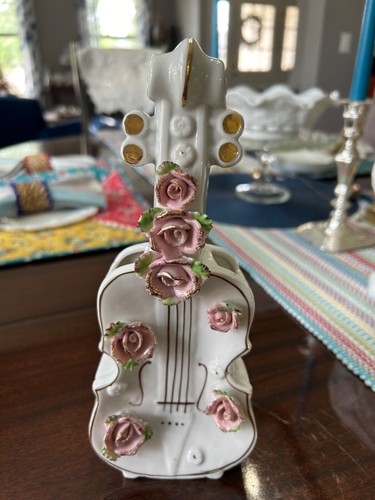 Vintage porcelain roses violin - porcelain,