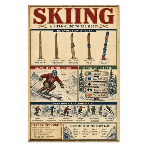 Skiing field guide poster - skiing,