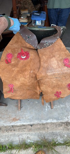 Vtg kids leather batwing chaps - batwing,