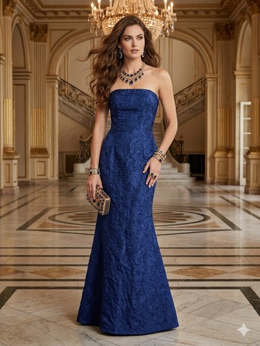 Elegant navy blue brocade - navy,