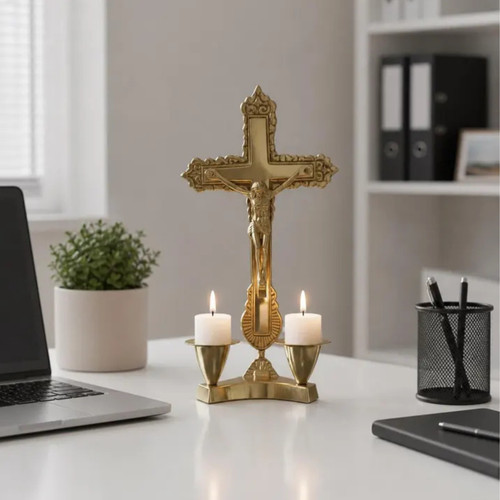 Brass jesus crucifix - brass,