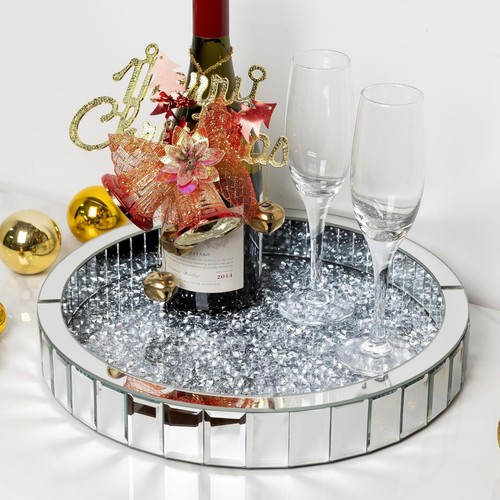 Silver mirror decorative tray - silver,