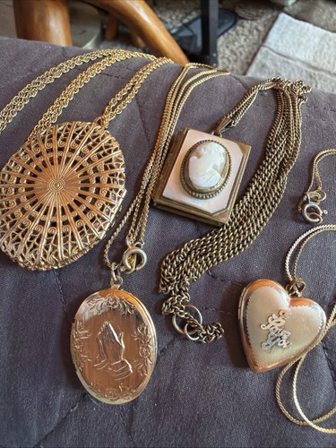 Vtg lot locket necklaces - vtg, 4