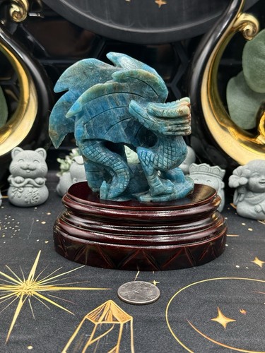 Natural blue apatite dragon - blue,