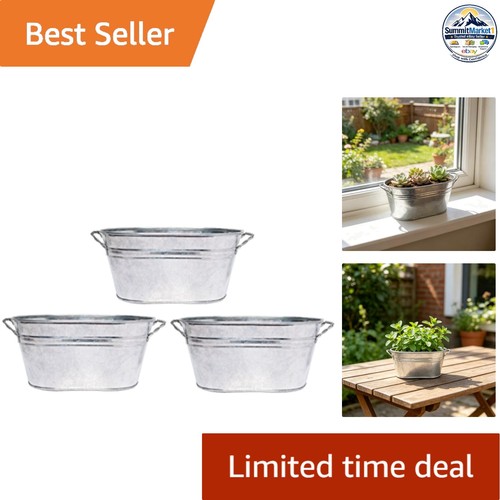 Galvanized oval planters set - oval,