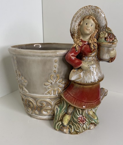 Vintage gardening lass planter - vintage,