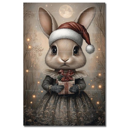 Holiday bunny art - bunny, print,
