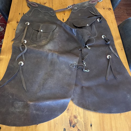Leather cowboy batwing chaps - cowboy,