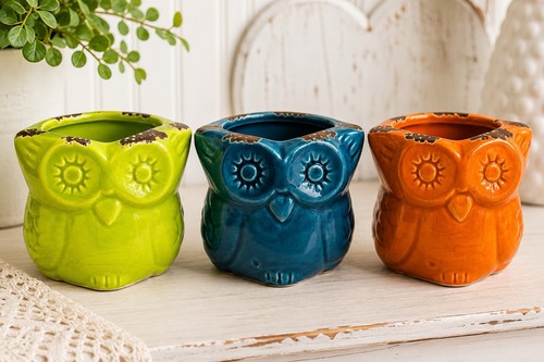 Ceramic owl planters - owl,