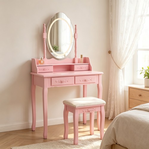 Pink vanity desk set led - vanity,