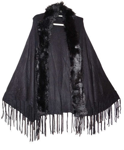 Poncho autumn winter black fur - poncho,