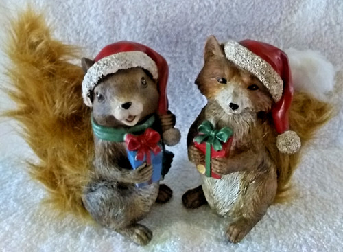 Vintage squirrel and red fox - and,
