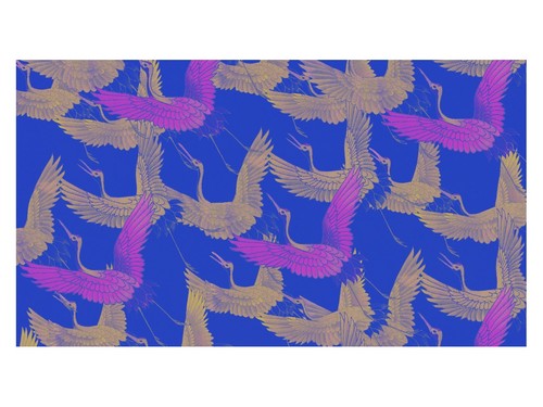 Pink and gold cranes pattern - pink,