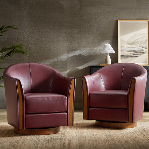 Leather swivel accent chair - leather,