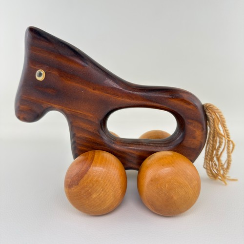 Vtg wooden rolling horse - wooden,