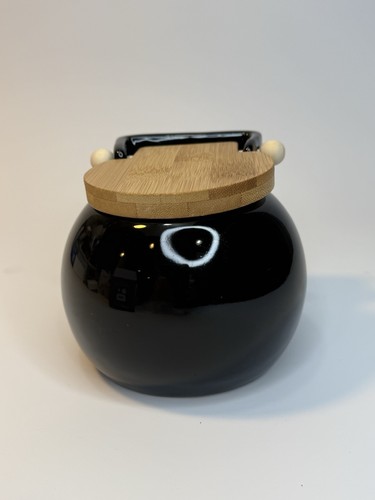 Ceramic salt box with bamboo - ceramic,