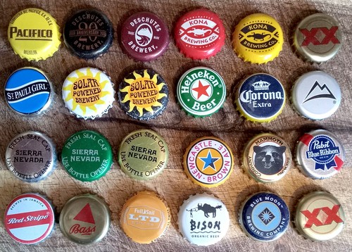Assorted beer bottle caps - beer,