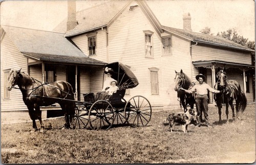 Rppc horse drawn - cart, woman
