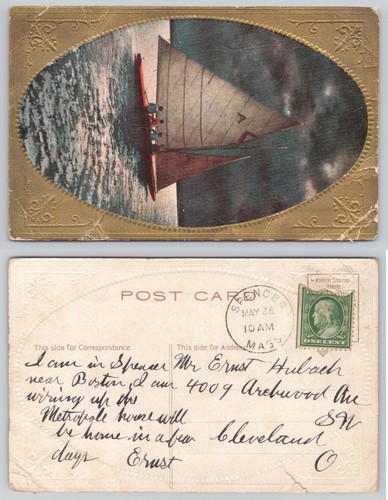 Antique sailboat postcard - antique,