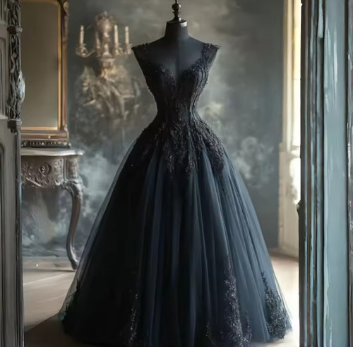 Black gothic wedding dress - black,