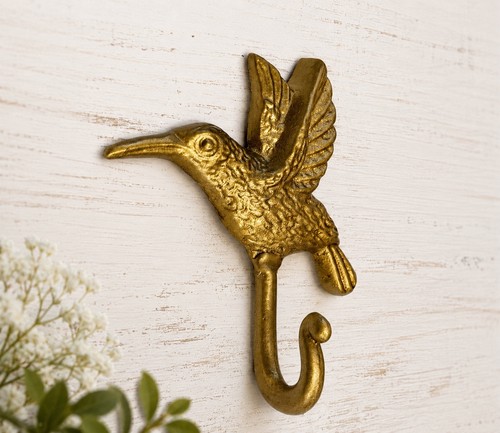 Gold cast iron hummingbird - gold,