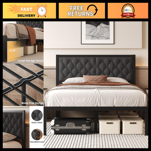 Linen upholstered full bed - full,
