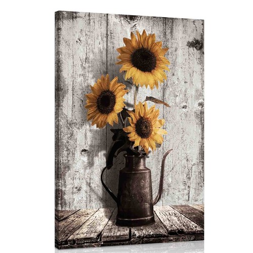 Rustic sunflower canvas wall - sunflower,