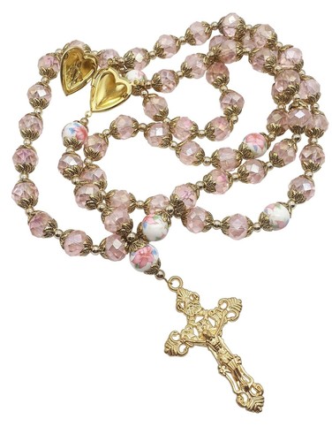 Pink crystallized beads gold - pink,