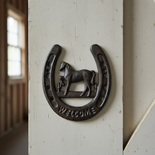 Horseshoe welcome sign with - horseshoe,