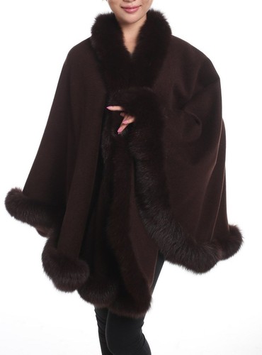 Black cashmere cape with - with, fox