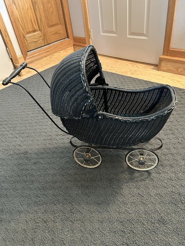 Antique wicker doll carriage - antique,