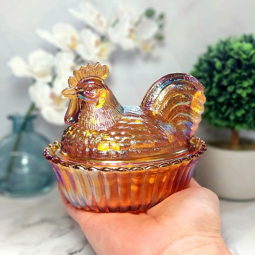 Amber carnival glass - glass, rooster