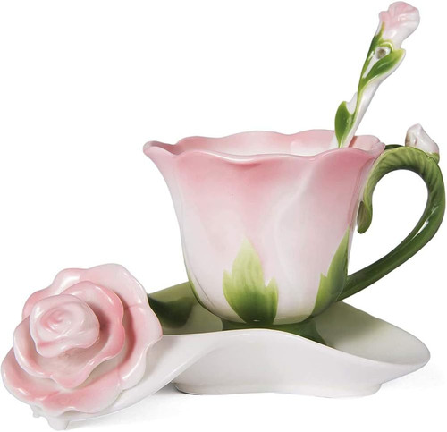 Pink tea cup and saucer - pink,