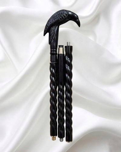 Hand carved raven wood - wood, walking